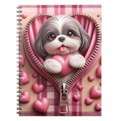 Cute 3D Puppy in a Pink and White Background 12 Notebook