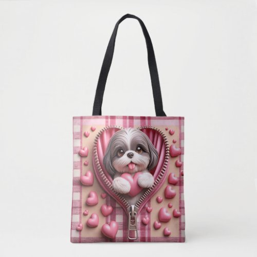 Cute 3D Puppy in a Pink and White Background 12 Tote Bag