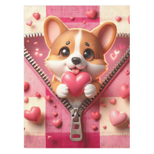 Cute 3D Puppy in a Pink and White Background (24) Tablecloth