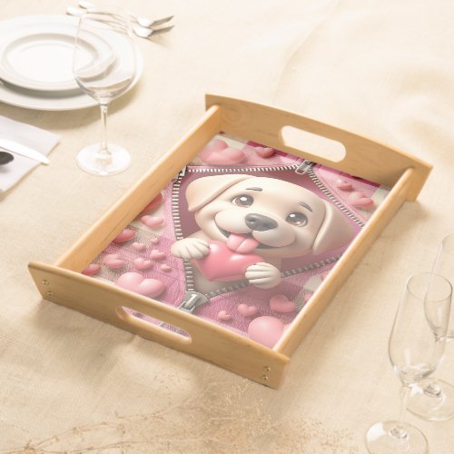 Cute 3D Puppy in a Pink and White Background Serving Tray