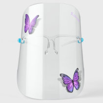 Cute 3D Purple Butterflies Watercolor Monogram Face Shield