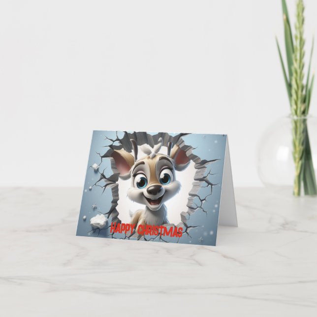 Cute 3D Reindeer Happy Christmas Holiday Card (Front)