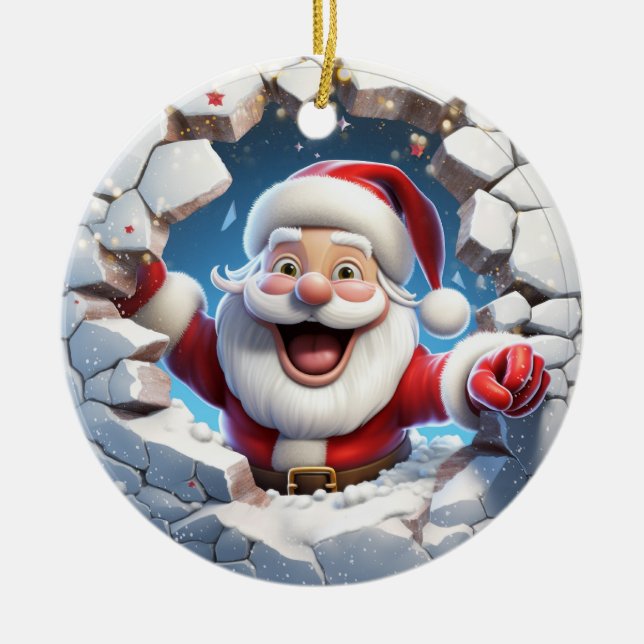 Cute 3D Santa Xmas Ceramic Ornament (Front)