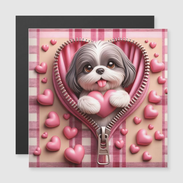 Cute 3D Shih Tzu in a Pink and White Background (Front/Back)