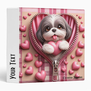 Cute 3D Shih Tzu in a Pink and White Background 3 Ring Binder