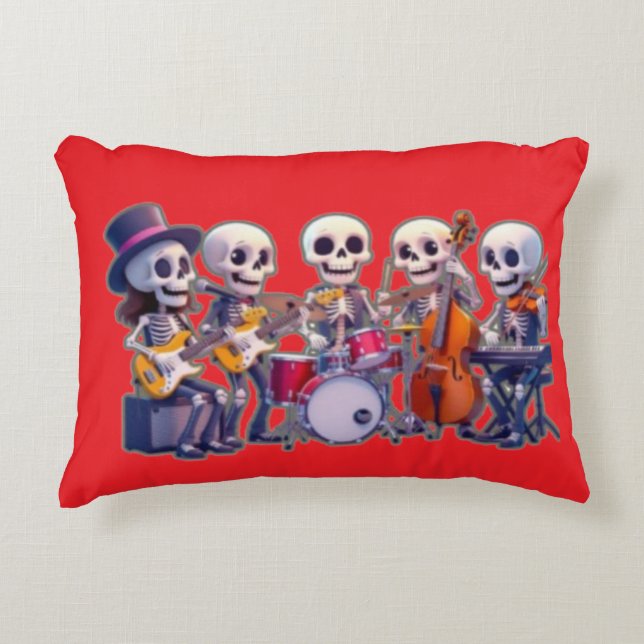 Cute 3D Skeleton Music Band – Adorable Cartoon Con Accent Pillow (Front)