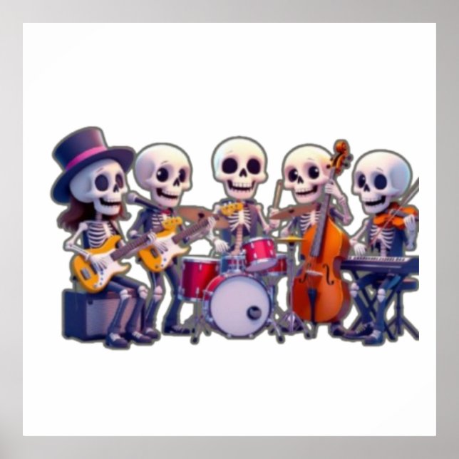 Cute 3D Skeleton Music Band – Adorable Cartoon Con Poster (Front)