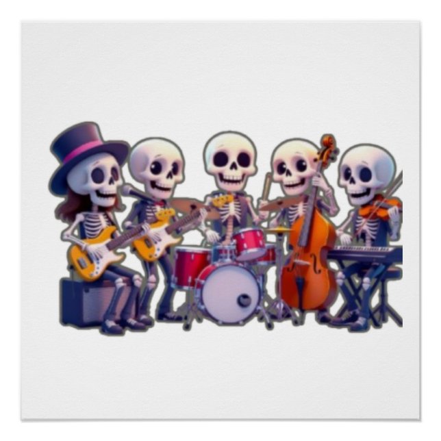 Cute 3D Skeleton Music Band – Adorable Cartoon Con Poster (Front)