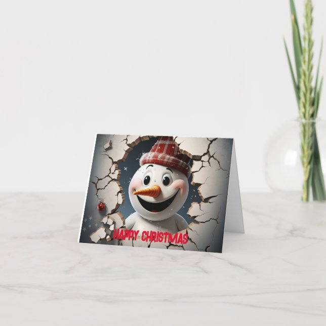 Cute 3D Snowman Happy Christmas Holiday Card (Front)