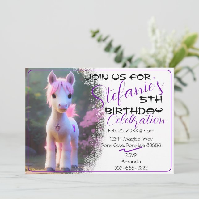 Cute 3D Spirit Pony 10 Birthday Invitation (Standing Front)