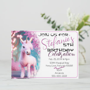 Cute 3D Spirit Unicorn Pony 15 Birthday Invitation