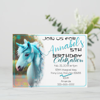 Cute 3D Spirit Unicorn Pony 27 Birthday Invitation