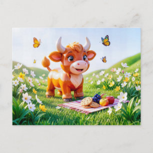 Cute 3D Taurus Zodiac Picnic Postcard