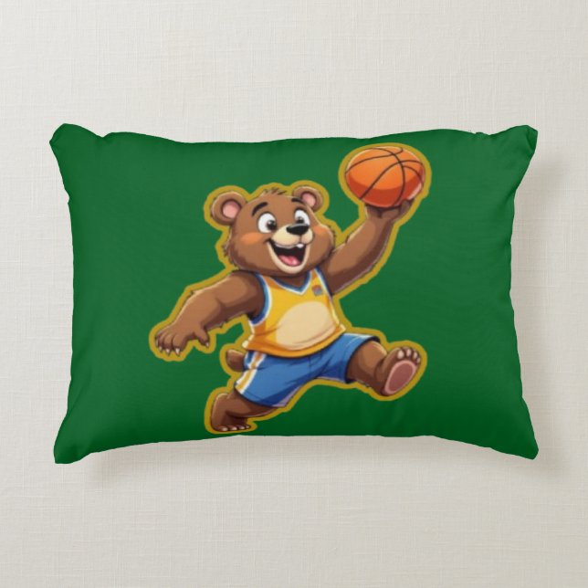 Cute 3D Teddy Bear Playing Basketball – Adorable S Accent Pillow (Front)