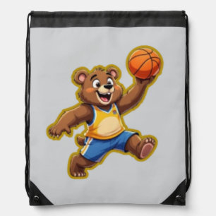 Cute 3D Teddy Bear Playing Basketball – Adorable S Drawstring Bag