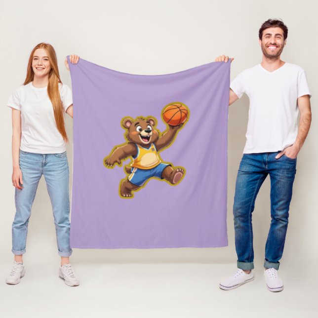 Cute 3D Teddy Bear Playing Basketball – Adorable S Fleece Blanket (In Situ)
