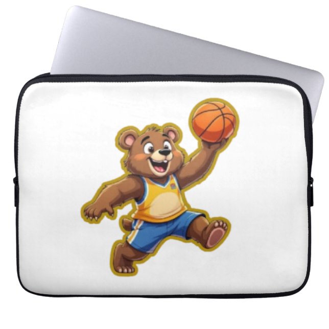Cute 3D Teddy Bear Playing Basketball – Adorable S Laptop Sleeve (Front)