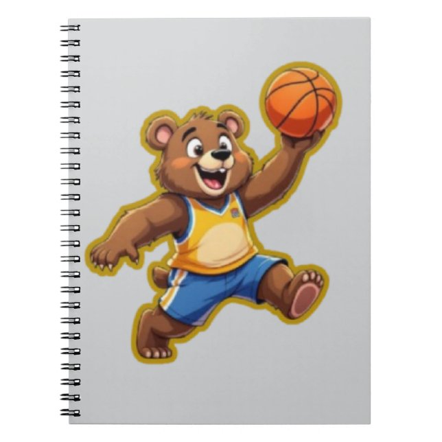 Cute 3D Teddy Bear Playing Basketball – Adorable S Notebook (Front)