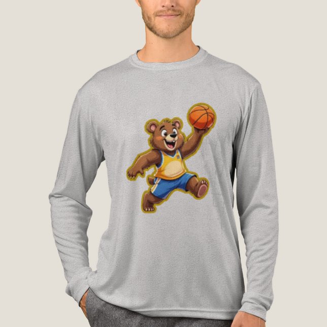 Cute 3D Teddy Bear Playing Basketball – Adorable S Tri-Blend Shirt (Front)
