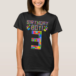 Cute 3rd Birthday 3 Years Old Block Building Boys T-Shirt