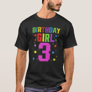 Cute 3rd Birthday 3 Years Old Block Building Girl T-Shirt