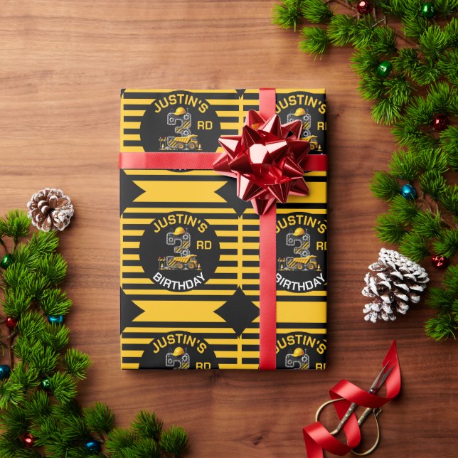 Cute 3rd Birthday Construction Wrapping Paper (Holiday Gift)