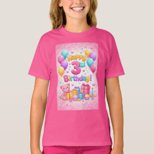 Cute 3rd Birthday Girl Balloon Design – Three Year T-Shirt