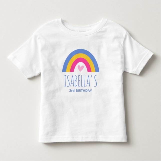 Cute 3rd Birthday Rainbow Custom Name Pink Yellow Toddler T-shirt (Front)