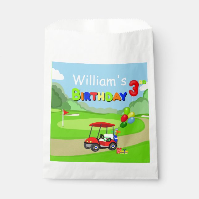 Cute 3rd Birthday Red Golf Cart Boy's Favor Bag (Front)