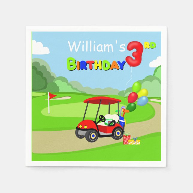 Cute 3rd Birthday Red Golf Cart Boy's Napkins (Front)