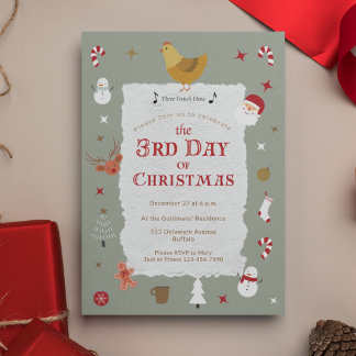 Cute 3rd Day of Christmas Belated Christmas Party Invitation