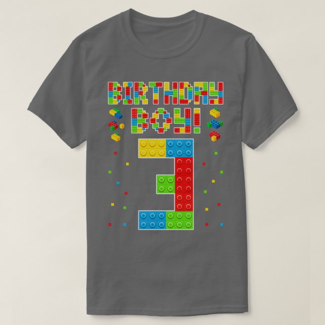 Cute 3th Birthday 3 Years Old Block Building Boys  T-Shirt (Design Front)