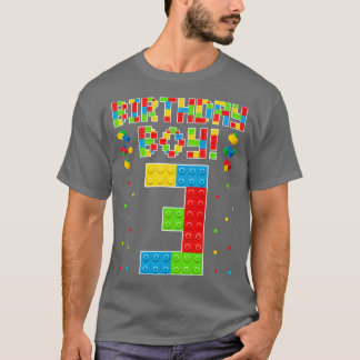 Cute 3th Birthday 3 Years Old Block Building Boys  T-Shirt