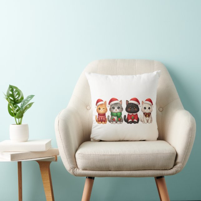 Cute 4 Christmas Cats - Holiday Cats Design Throw Pillow (Chair)
