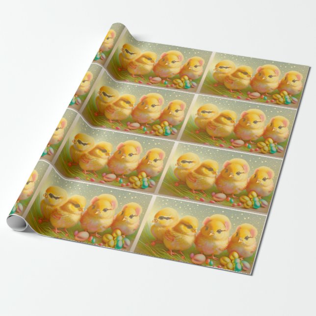 Cute 4 Easter Chicken Collection Wrapping Paper (Unrolled)