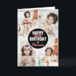 Cute 4 Photo Birthday Card Any Age | Custom Color<br><div class="desc">A modern Happy Birthday Card featuring 4 photos of yoru choice,  their age and name. All colors and text can be personalized. Great birthday card for kids and adults - boys and girls.</div>