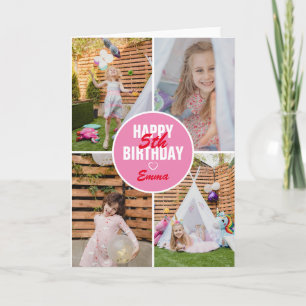 Cute 4 Photo Birthday Card Any Age Custom Color