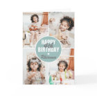 Cute 4 Photo Birthday Card Any Age | Custom Color
