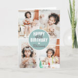 Cute 4 Photo Birthday Card Any Age | Custom Color<br><div class="desc">A modern Happy Birthday Card featuring 4 photos of yoru choice,  their age and name. All colors and text can be personalized. Great birthday card for kids and adults - boys and girls.</div>