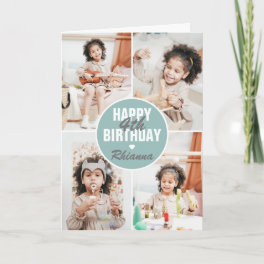 Cute 4 Photo Birthday Card Any Age Custom Color