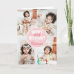 Cute 4 Photo Birthday Card Any Age | Custom Color<br><div class="desc">A modern Happy Birthday Card featuring 4 photos of yoru choice,  their age and name. All colors and text can be personalized. Great birthday card for kids and adults - boys and girls.</div>