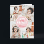 Cute 4 Photo Birthday Card Any Age | Custom Color<br><div class="desc">A modern Happy Birthday Card featuring 4 photos of yoru choice,  their age and name. All colors and text can be personalized. Great birthday card for kids and adults - boys and girls.</div>