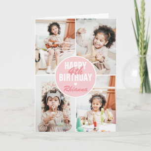 Cute 4 Photo Birthday Card Any Age Custom Color
