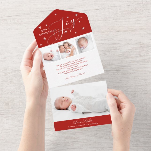 Cute 4 Photos Christmas Birth Announcement (Tearaway)