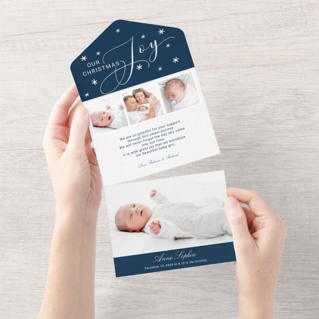 Cute 4 Photos Christmas Birth Announcement (Tearaway)