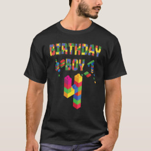 Cute 4th Birthday 4 Years Old Block Building Boys T-Shirt