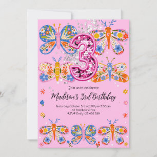 Cute 4th Birthday Butterfly Invitation