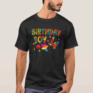 Cute 4Th Birthday Gift 4 Years Old Block Building T-Shirt