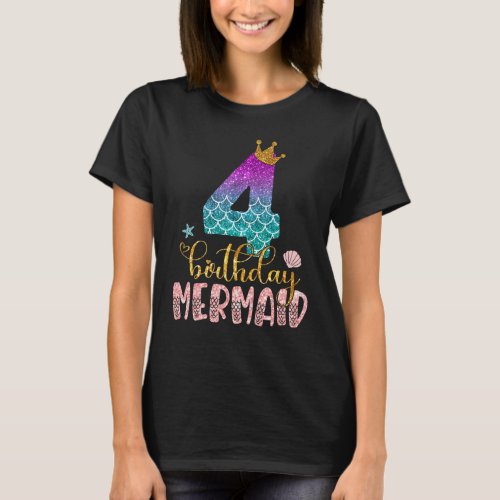 Cute 4th Birthday Mermaid Girls Ocean 4 Years Old  T_Shirt