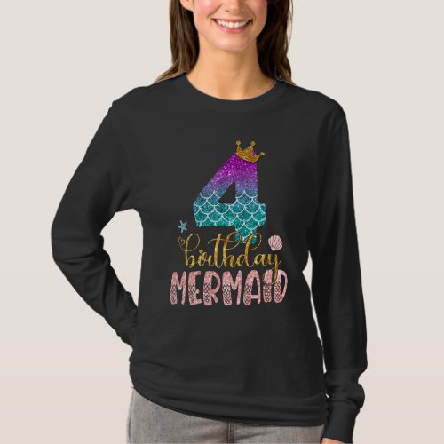 Cute 4th Birthday Mermaid Girls Ocean 4 Years Old  T_Shirt